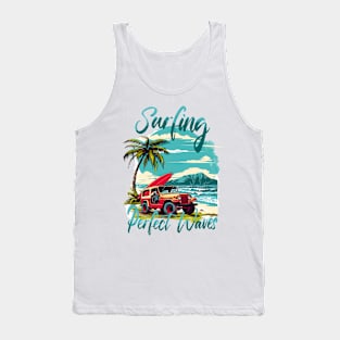 Surfing perfect waves Retro Summer Vibes Beach Life Classic Car Novelty Gift Tank Top